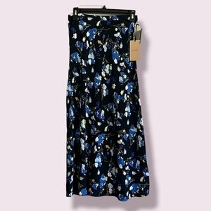 HALOGEN A LINE FLORAL SKIRT WITH FLOUNCE HEM NWT